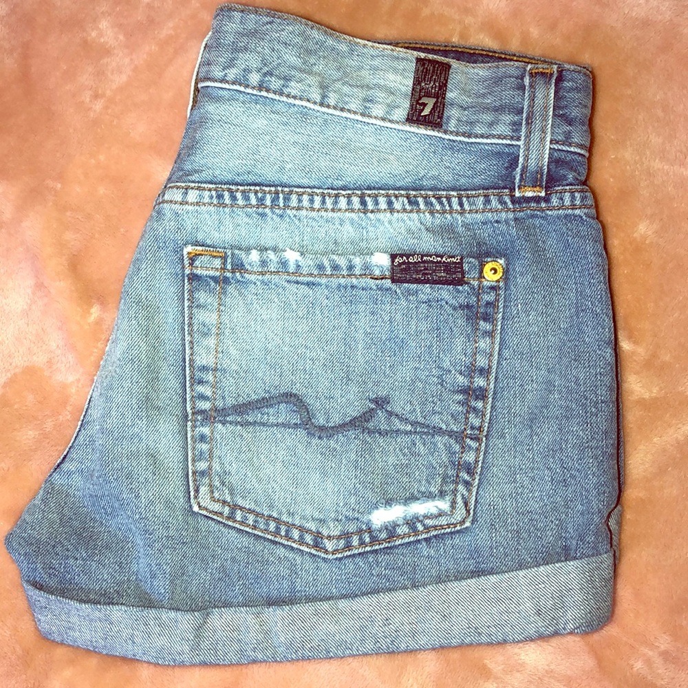 7 for all mankind cuffed denim shorts w button fly